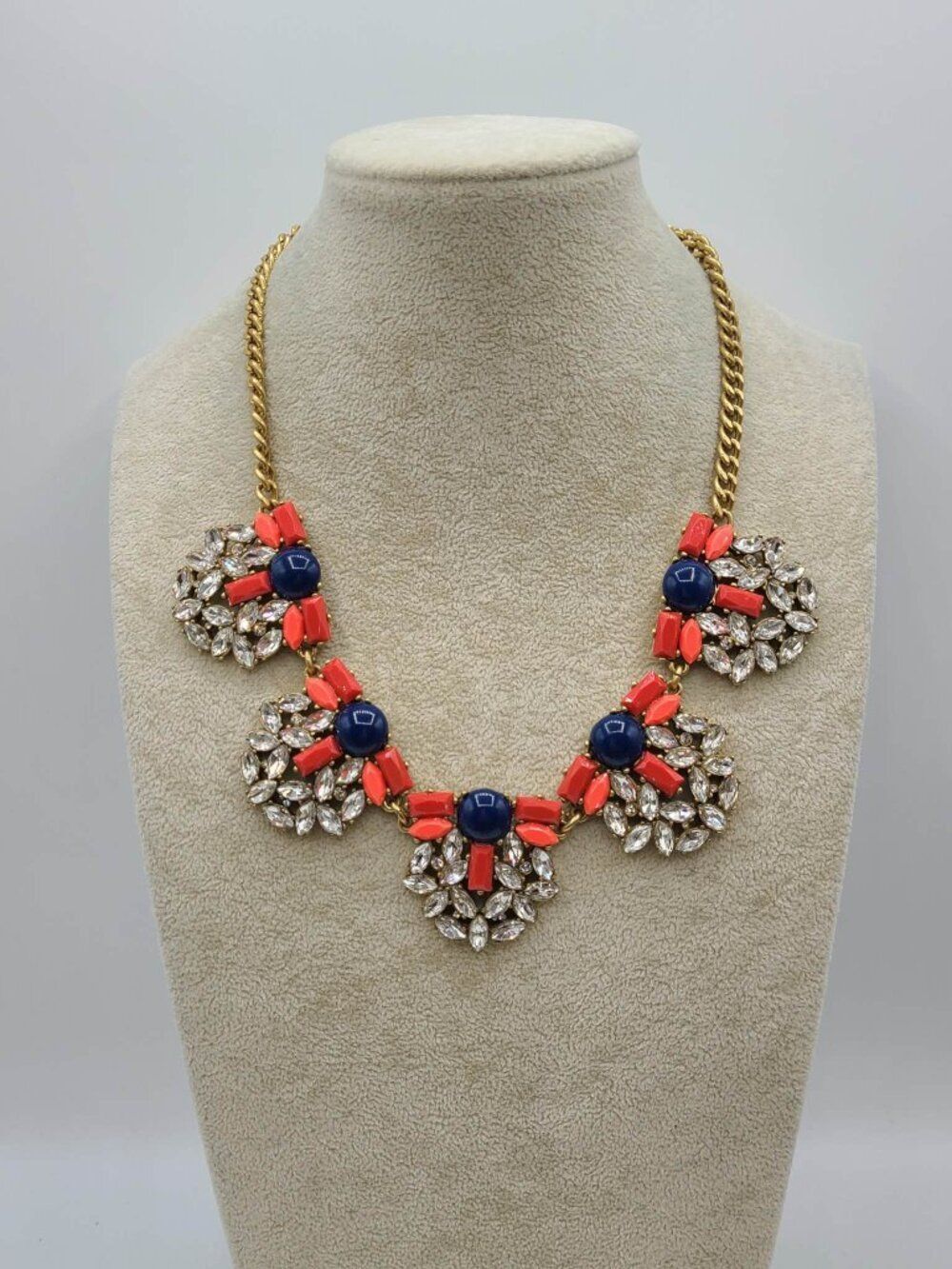 J Crew Multi Color Gold Tone Statement Necklace